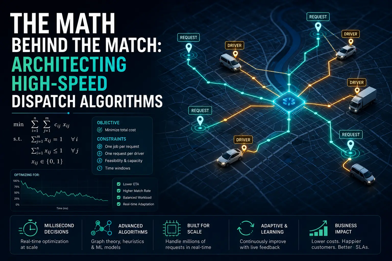 Algorithmic dispatch matching and routing visualisation