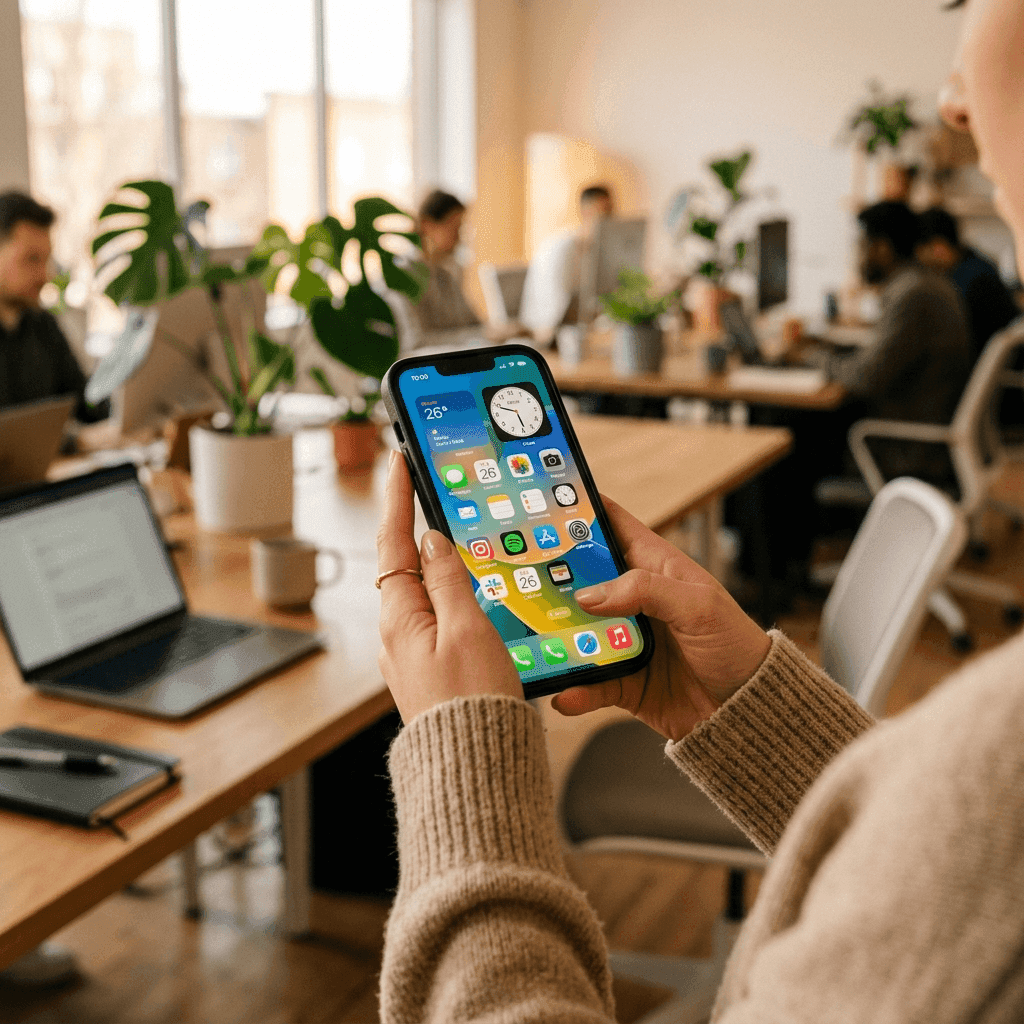 iOS developer working with iPhone app interface